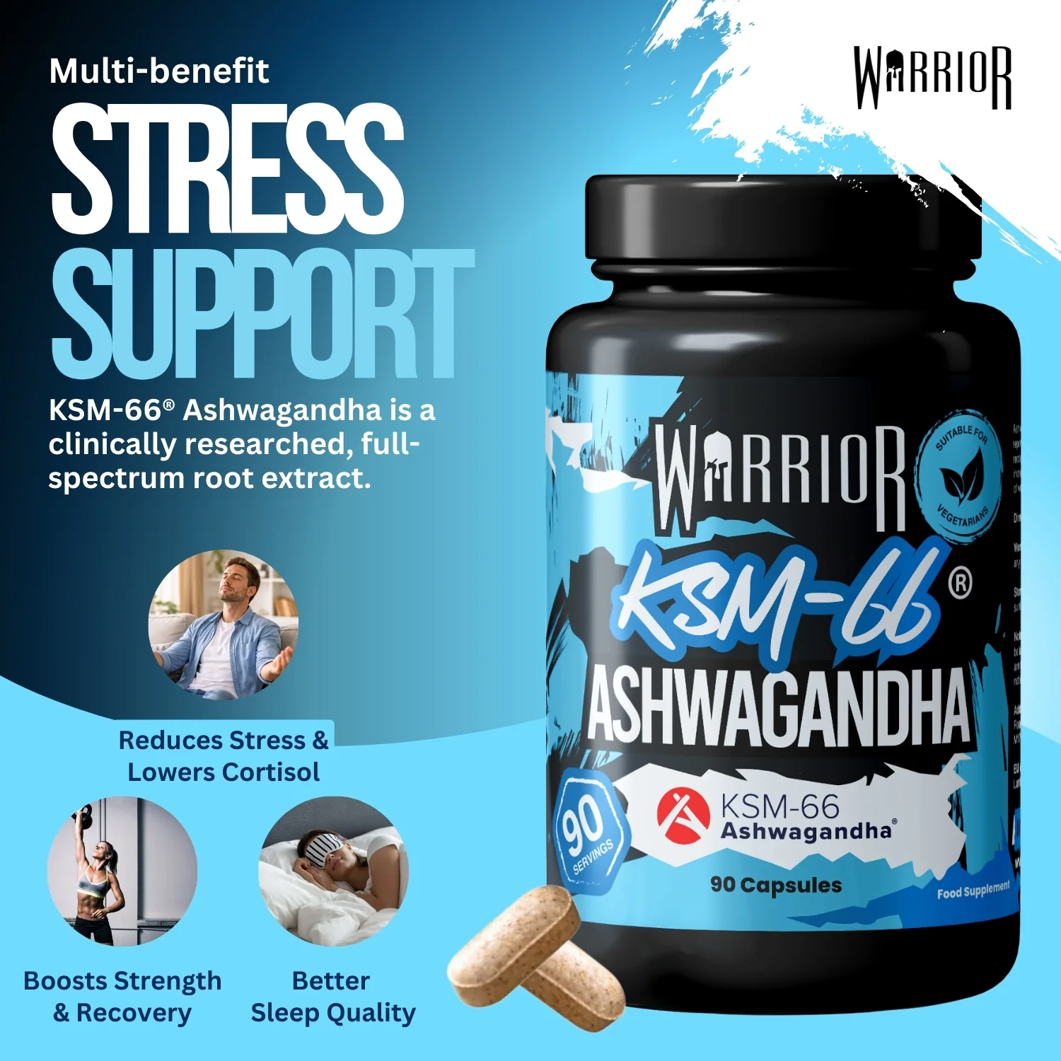 Warrior Ashwagandha 300mg – Stress Relief, Testosterone & Recovery Support | 90 Capsules (UK Made) - Image 2