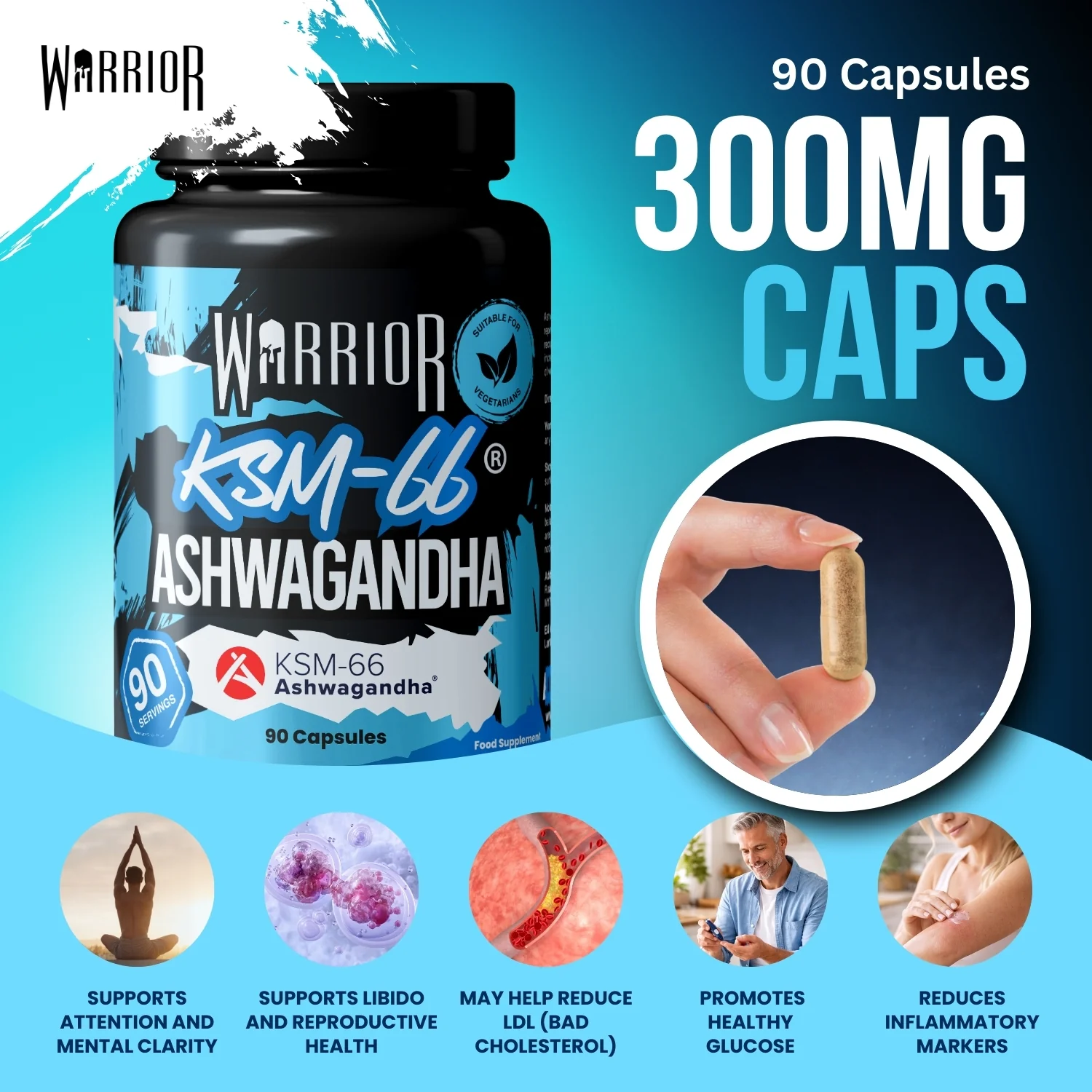 Warrior Ashwagandha 300mg – Stress Relief, Testosterone & Recovery Support | 90 Capsules (UK Made) - Image 3