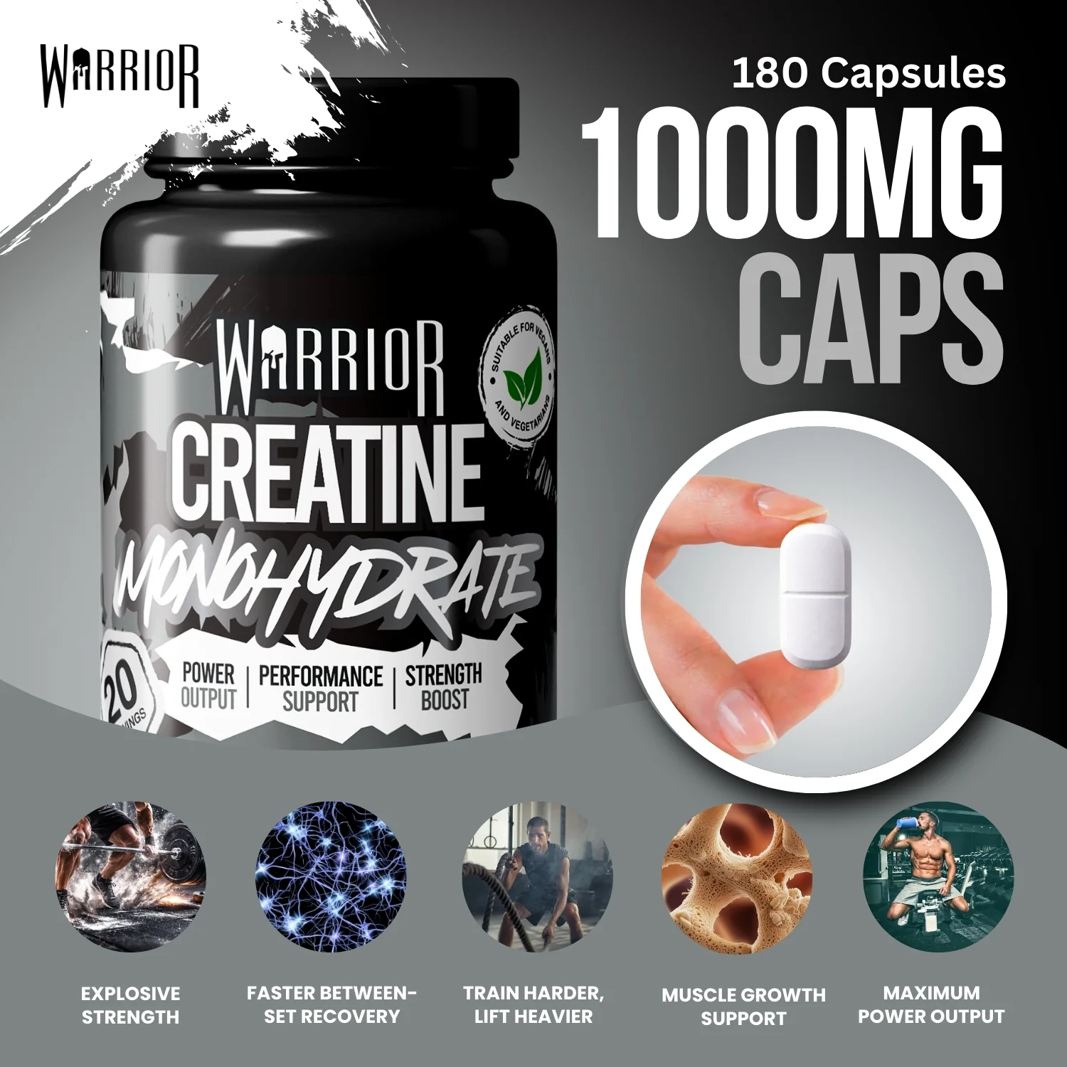 Warrior Creatine Monohydrate Tablets | 60 Tablets | 180 Tablets - Image 4