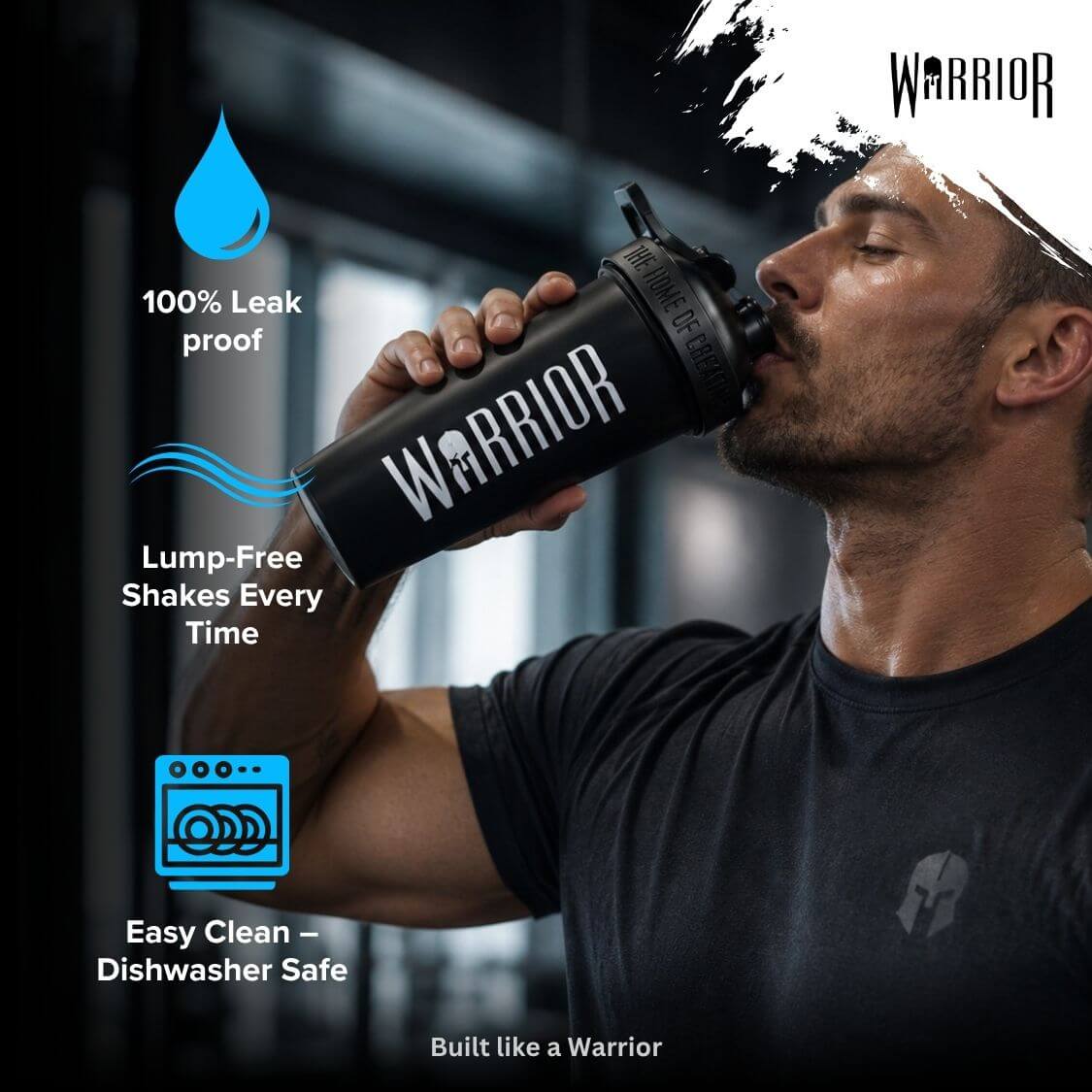 Warrior Home of Creatine Shaker – 600ml Black | Premium Leak-Proof Protein Shaker Bottle - Image 4