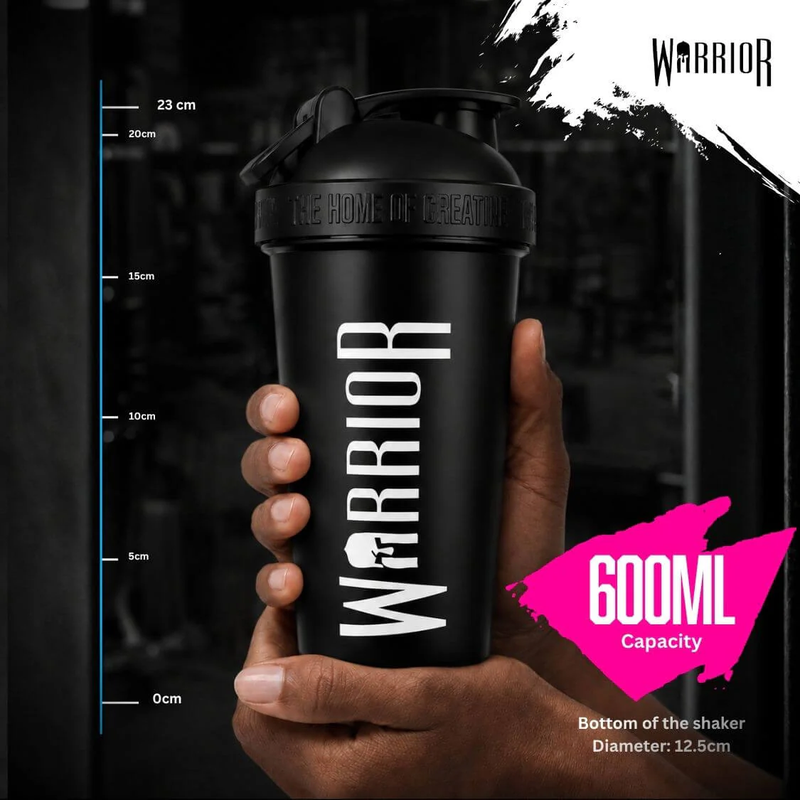 Warrior Home of Creatine Shaker – 600ml Black | Premium Leak-Proof Protein Shaker Bottle - Image 5