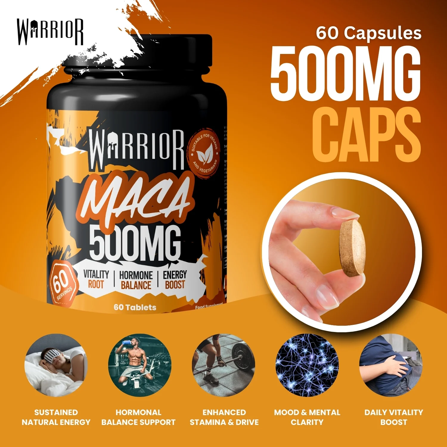 Warrior Maca – 500mg Capsules (60 Caps) | Natural Vitality, Hormone Balance & Performance Support - Image 3