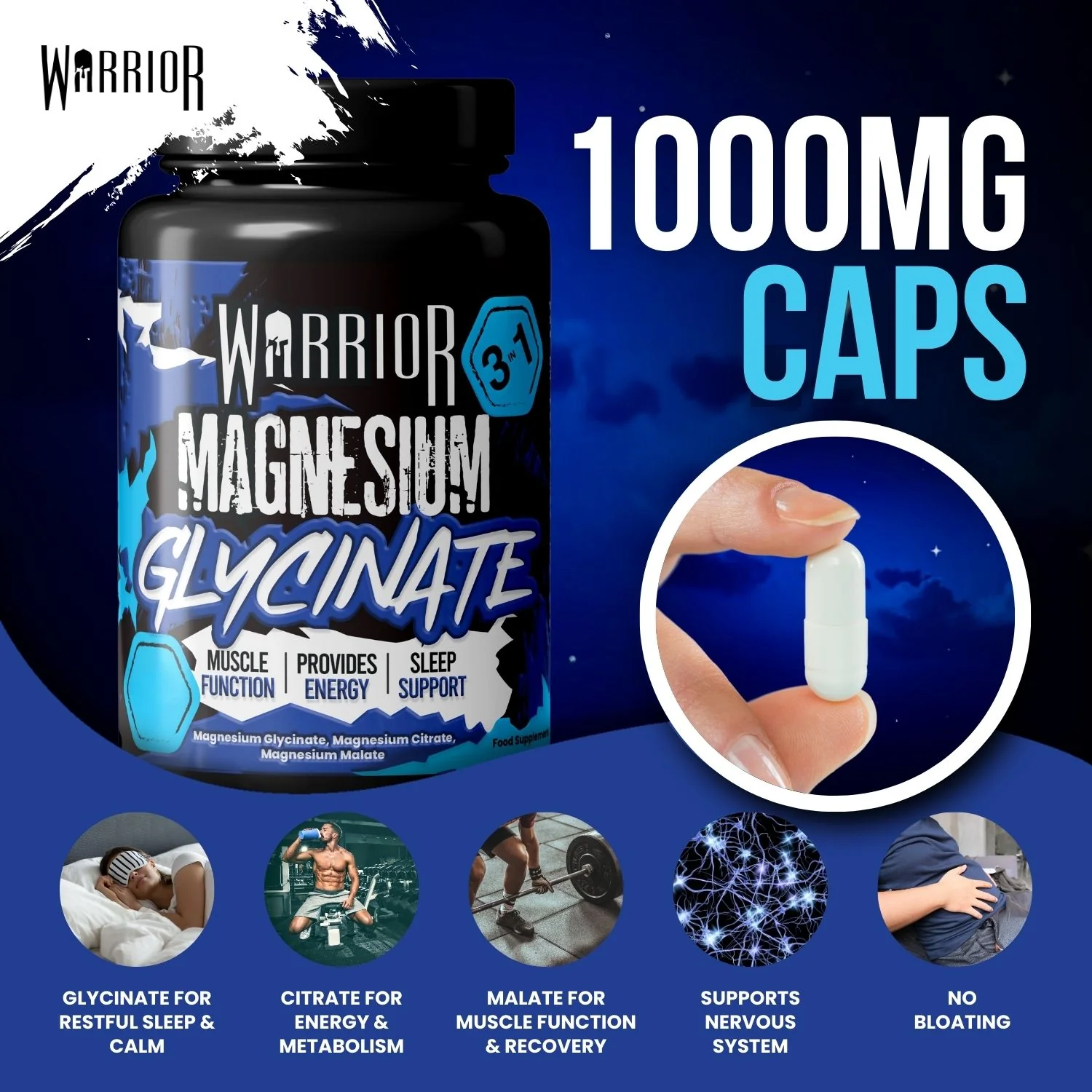 Warrior Magnesium Glycinate 3-in-1 Capsules - Image 2