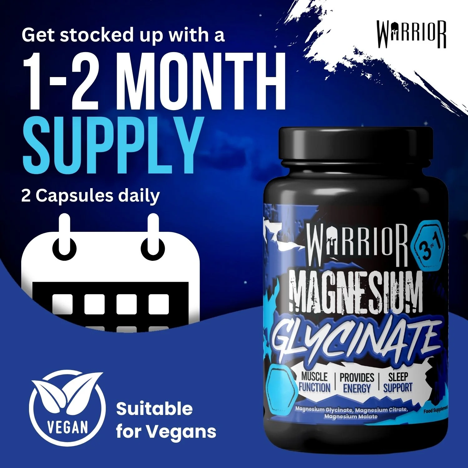 Warrior Magnesium Glycinate 3-in-1 Capsules - Image 3