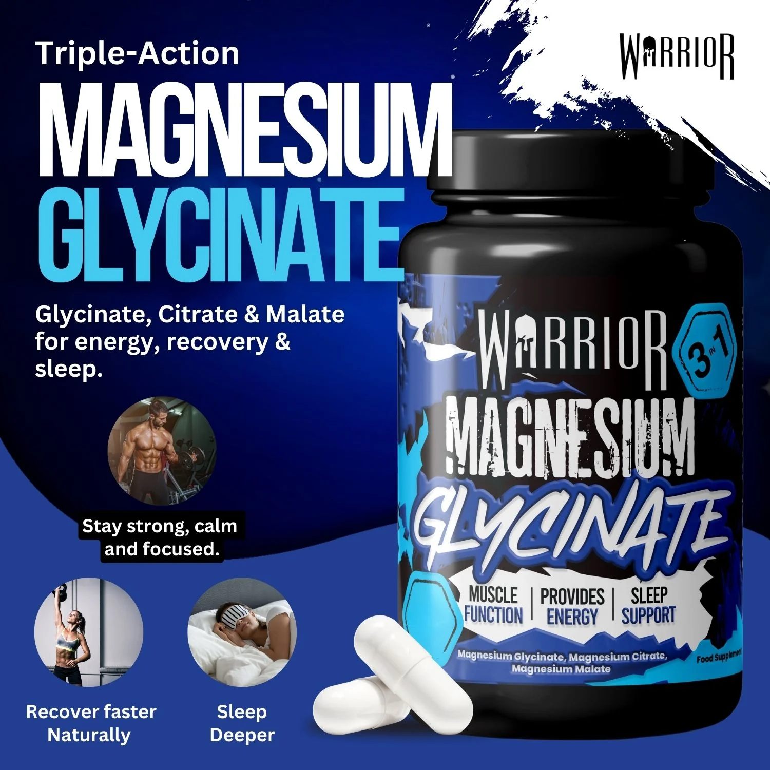 Warrior Magnesium Glycinate 3-in-1 Capsules - Image 4