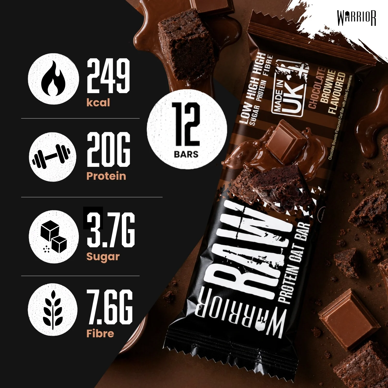 Warrior RAW Protein Bar - 12 x 75g Bars - Image 2