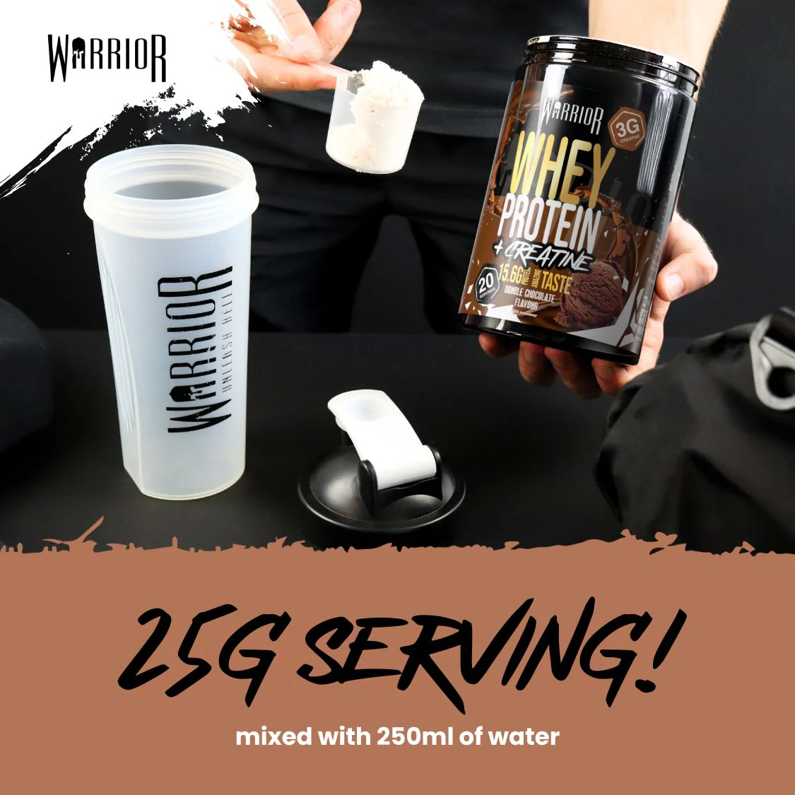 Warrior Whey Protein Plus Creatine | 500g Tubs | 20 Servings - Image 2