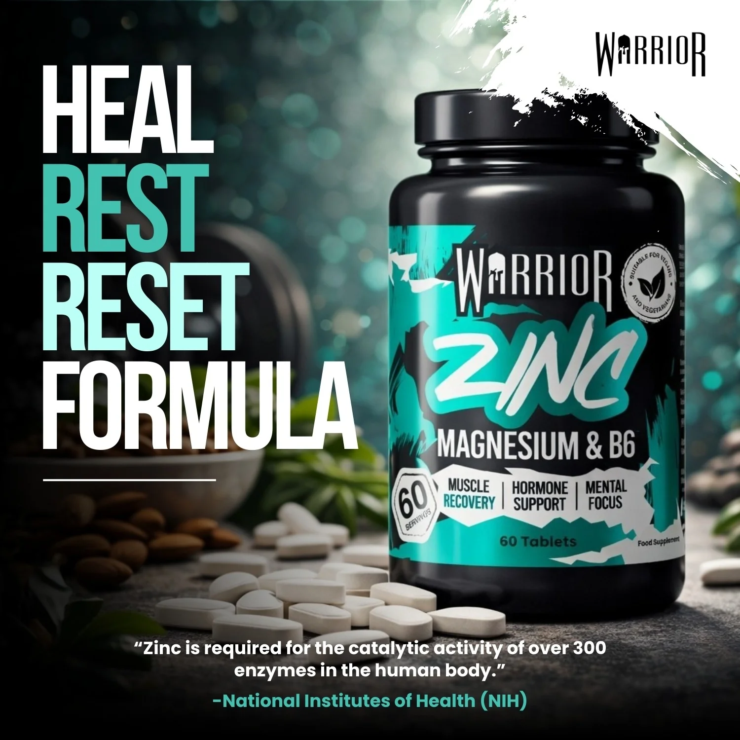 Warrior Zinc – Zinc, Magnesium & Vitamin B6 (60 Tablets) | Sleep, Recovery & Natural Hormone Support - Image 2
